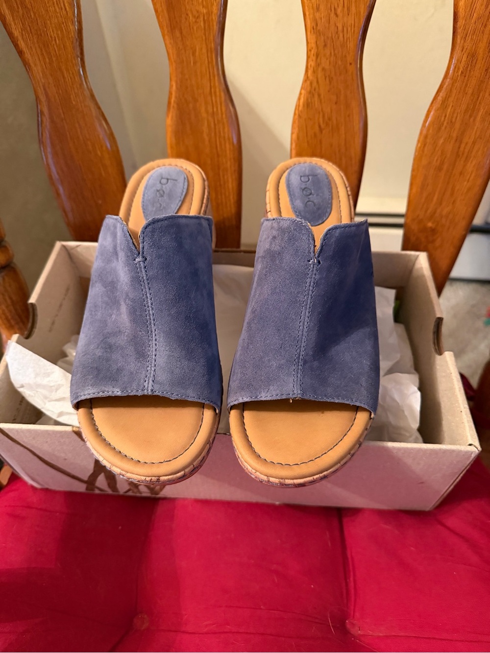b.o.c. Navy Suede Slide Mules with Tan Footbed